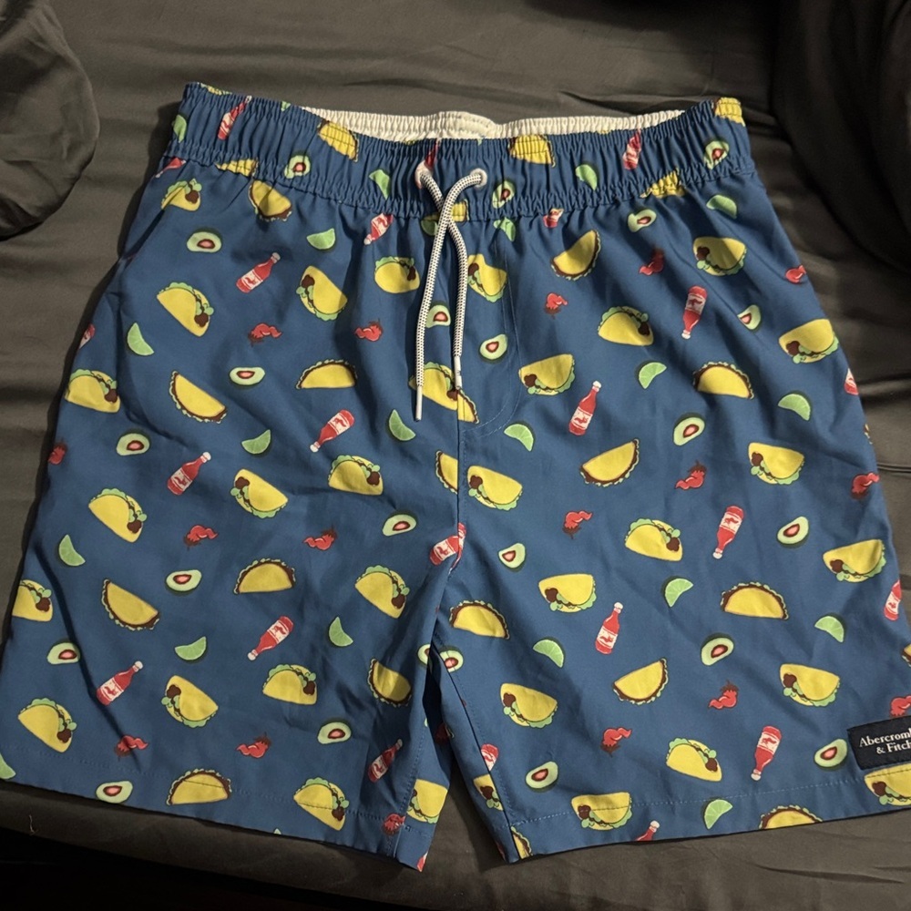 Abercrombie & Fitch Blue Swim Trunks with Taco and Avocado Print